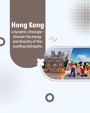 Hong Kong travel advertisement featuring cityscape, historical buildings, and Disney characters.