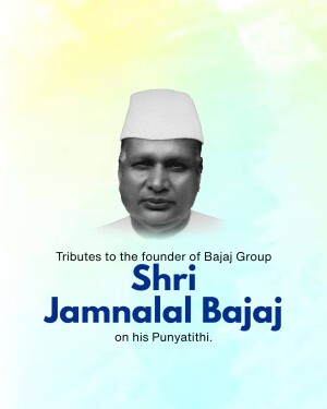 Portrait of Shri Jamnalal Bajaj with tribute text