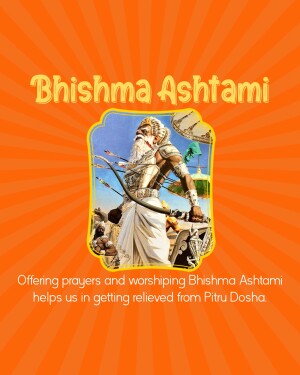 Image depicting Bhishma Ashtami with a warrior figure and text.