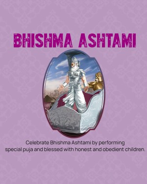 Poster for Bhishma Ashtami festival featuring a depiction of Bhishma Pitamah on a bed of arrows.