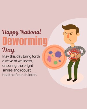 Illustration of a boy holding his stomach with a depiction of worms, promoting National Deworming Day.