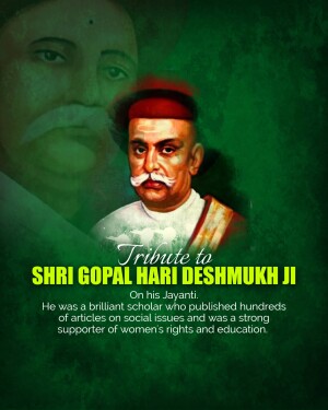 Portrait of Shri Gopal Hari Deshmukh Ji with a green background and text tribute.