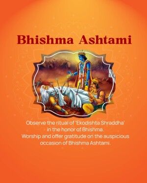 Image depicting Bhishma Ashtami with Krishna and Bhishma on a battlefield.