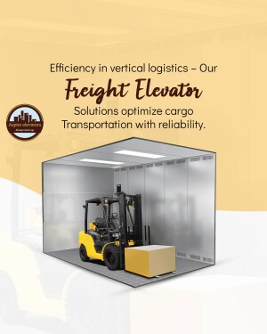 Freight elevator with a forklift and cargo box inside