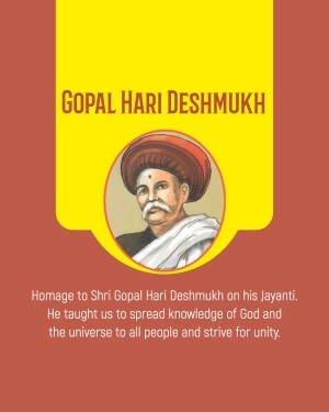 Portrait of Gopal Hari Deshmukh with text honoring his birth anniversary