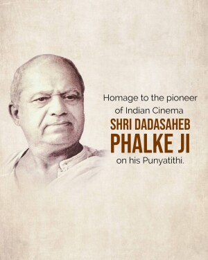 Portrait of Dadasaheb Phalke with text commemorating his death anniversary
