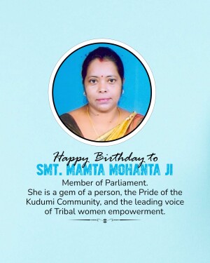 Portrait of Smt. Mamta Mohanta Ji with birthday wishes