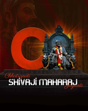 Poster commemorating Chhatrapati Shivaji Maharaj Jayanti with a statue and the letter 'C'