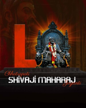 Poster commemorating Chhatrapati Shivaji Maharaj Jayanti with a statue and the letter 'J'