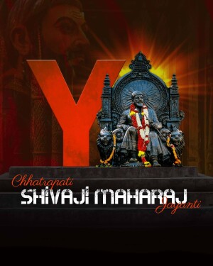 Image depicting Chhatrapati Shivaji Maharaj Jayanti with a large 'Y' and a statue of Shivaji Maharaj.