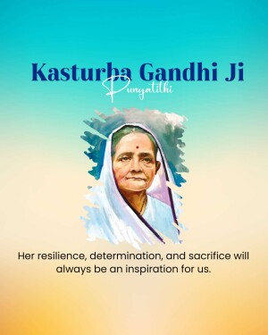 Portrait of Kasturba Gandhi with a quote about her resilience