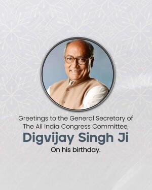 Portrait of Digvijay Singh with birthday greetings
