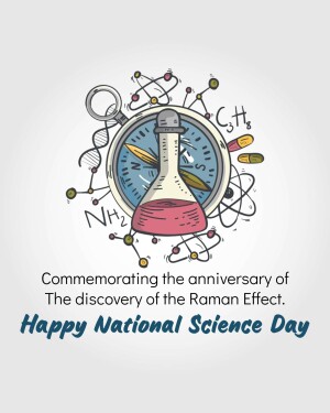Illustration of science equipment and molecules commemorating National Science Day and the Raman Effect.