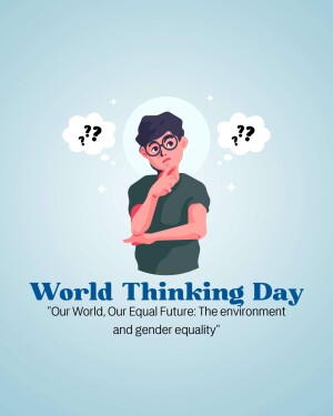 Illustration of a person thinking with question marks above their head, promoting World Thinking Day.
