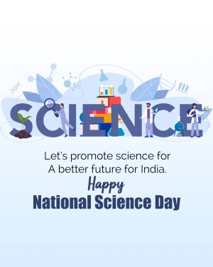 Illustration depicting scientists and science-related imagery with the text 'National Science Day'