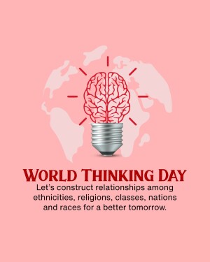 Illustration of a lightbulb shaped like a brain with a world map background, celebrating World Thinking Day.