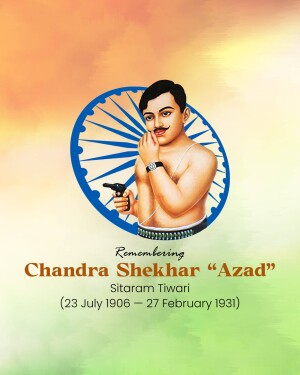 Portrait of Chandra Shekhar Azad with the Indian flag in the background