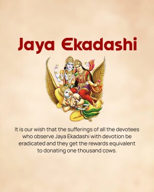 Image depicting Lord Krishna and Radha on Garuda, with text 'Jaya Ekadashi'