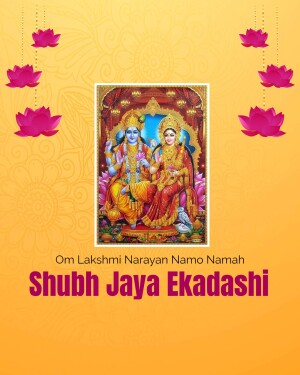 Image depicting Lakshmi and Narayan with floral decorations and text 'Shubh Jaya Ekadashi'
