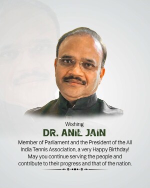 Portrait of Dr. Anil Jain, Member of Parliament and President of the All India Tennis Association