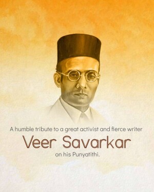 Portrait of Veer Savarkar with text commemorating his Punyathithi