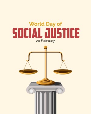 Illustration for World Day of Social Justice featuring scales of justice and a column.
