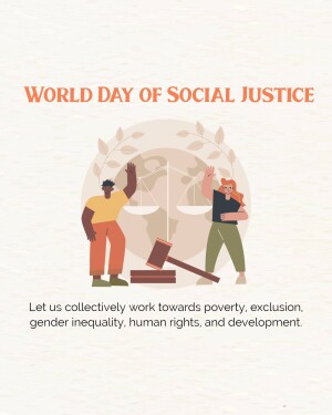 Illustration depicting people and symbols of justice for World Day of Social Justice