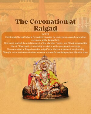 Image depicting Chhatrapati Shivaji Maharaj during his coronation ceremony at Raigad Fort.