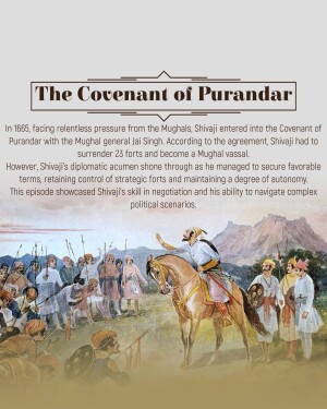 Historical illustration depicting Shivaji Maharaj and Mughal General Jai Singh during the Treaty of Purandar.