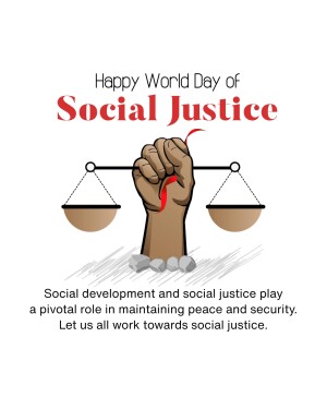 Illustration of a hand holding scales of justice for World Day of Social Justice