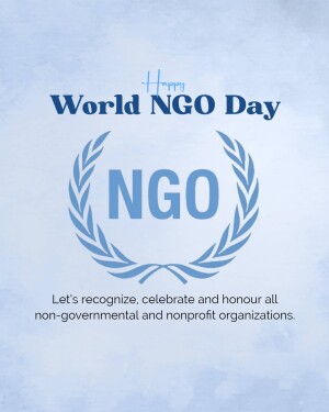 World NGO Day graphic with laurel wreath and text