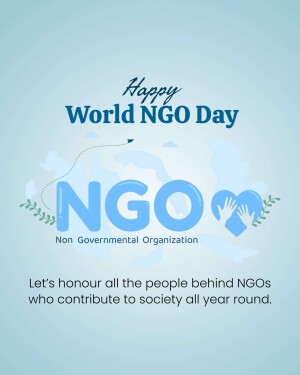 World NGO Day graphic with blue and white design