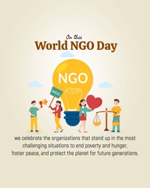 Illustration celebrating World NGO Day with people and a lightbulb