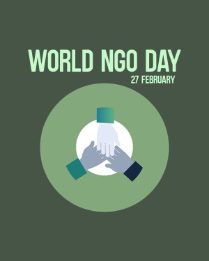 World NGO Day graphic with hands supporting a globe