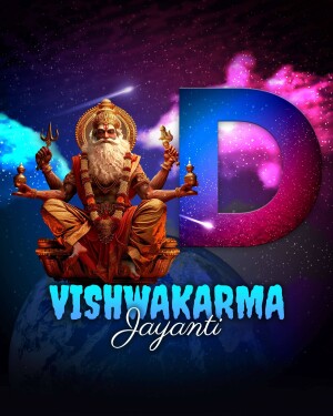 Vishwakarma Jayanti poster with deity and letter D