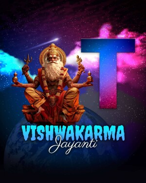 Digital art depicting Lord Vishwakarma with the text 'Vishwakarma Jayanti'