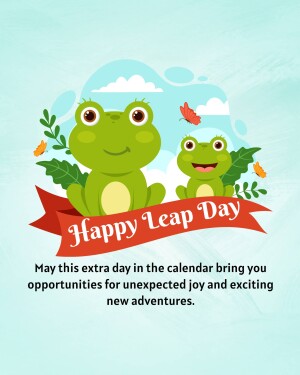 Illustration of two cute frogs celebrating Leap Day with a ribbon and butterflies.