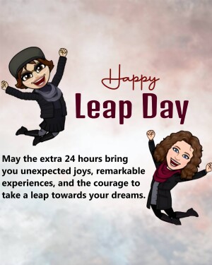 Bitmoji characters celebrating Leap Day with a festive message.