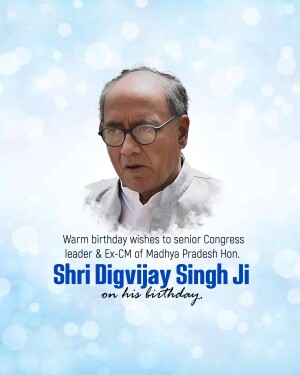 Portrait of Digvijay Singh with birthday greetings