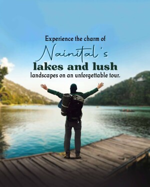 Man with backpack standing on a dock overlooking a lake in Nainital, India.