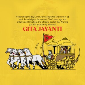 Illustration depicting Lord Krishna and Arjuna on a chariot for Gita Jayanti