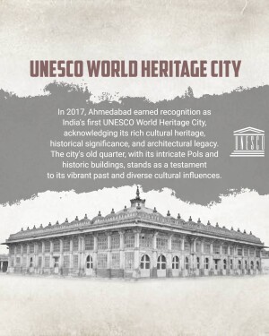Image of Ahmedabad's historic buildings, recognizing its UNESCO World Heritage City status.
