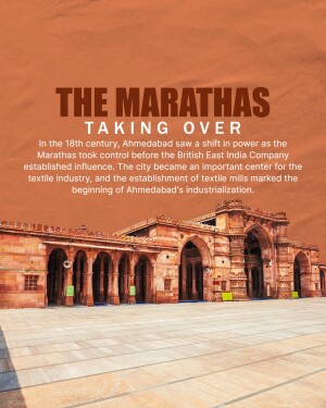 Historical image of Jama Masjid in Ahmedabad with text about the Maratha influence.