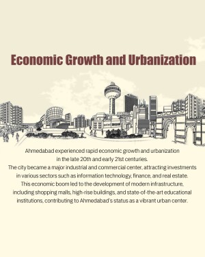 Illustration of Ahmedabad's skyline depicting economic growth and urbanization.