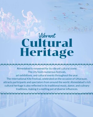 Poster promoting Ahmedabad's cultural heritage and the International Kite Festival