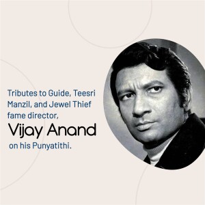 Black and white portrait of Indian film director Vijay Anand