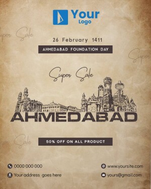 Ahmedabad Foundation Day Sale Poster with City Skyline