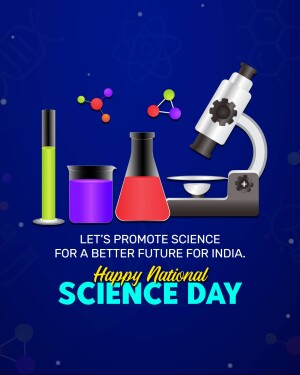 Illustration of science equipment with text 'Happy National Science Day'