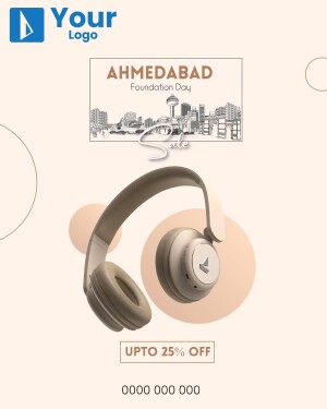 Advertisement for Boat headphones with Ahmedabad Foundation Day theme