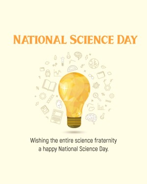 Illustration for National Science Day featuring a lightbulb and science icons.